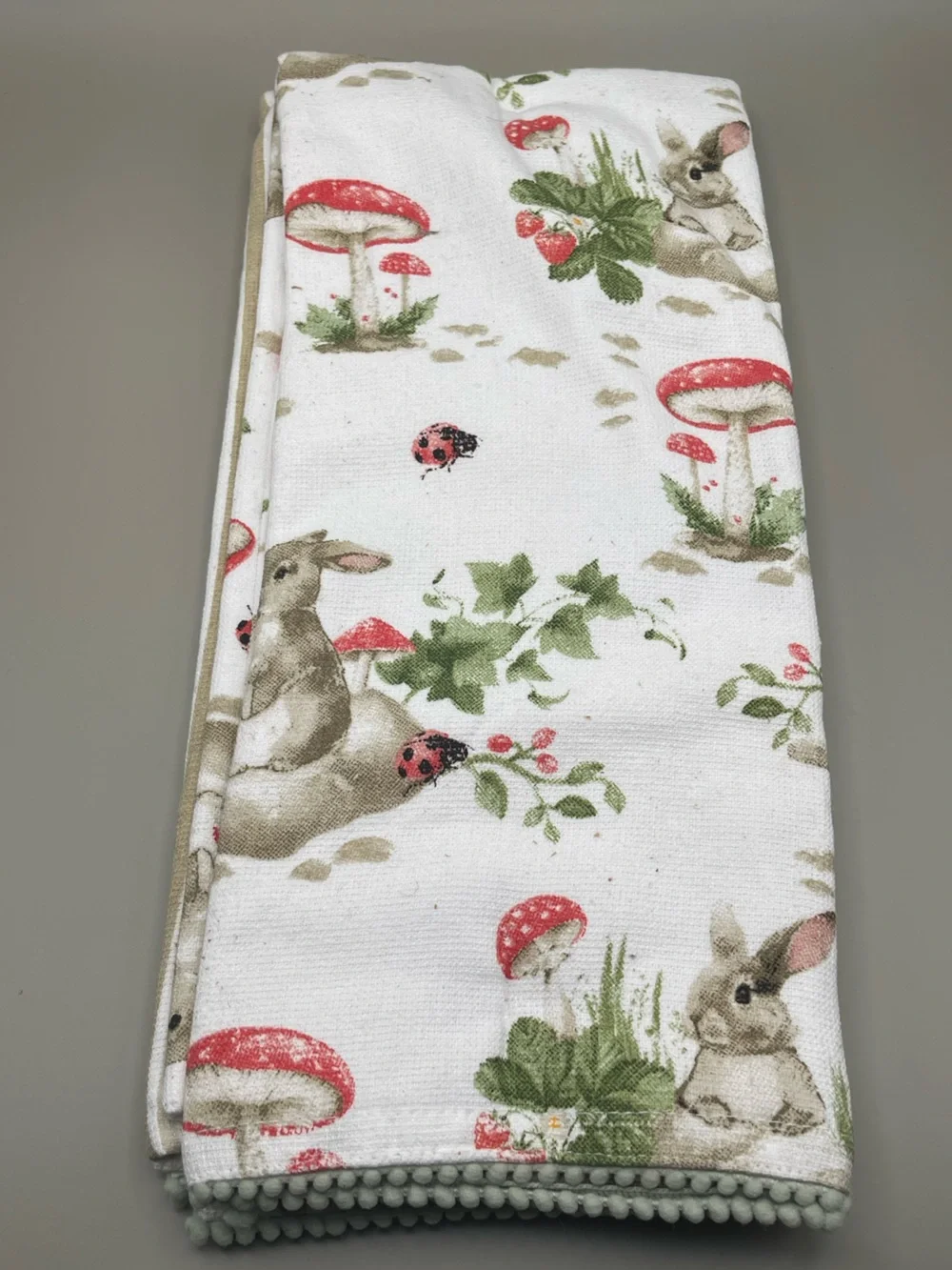 Cynthia Rowley Bunny & Mushroom Striped Kitchen Towel Set of Two, NWT 🐰🍄